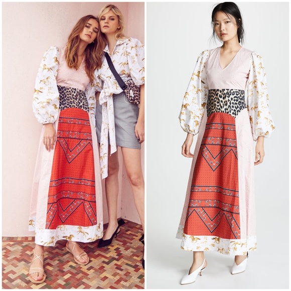 ganni mixed cotton poplin maxi dress